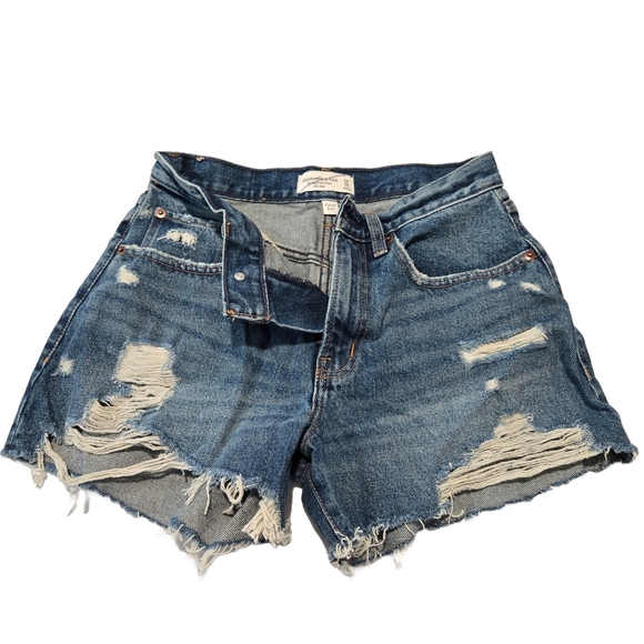 Abercrombie & Fitch Blue Jean Shorts Distressed High-Waisted (New) - Picture 4 of 5